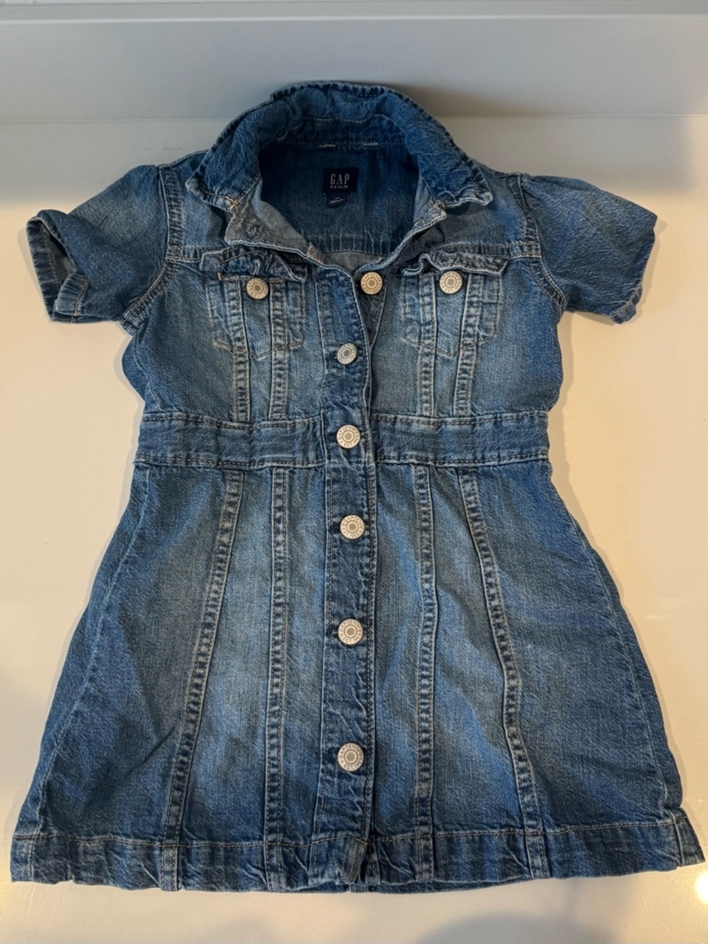 GAP Girls Short Sleeve Blue Denim Button Down Shirt Dress Size XS